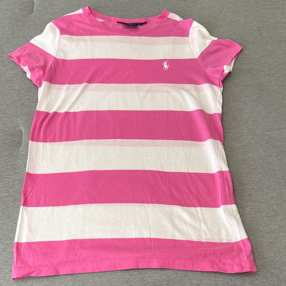 Polo by Ralph Lauren Striped Tee in Pink and White